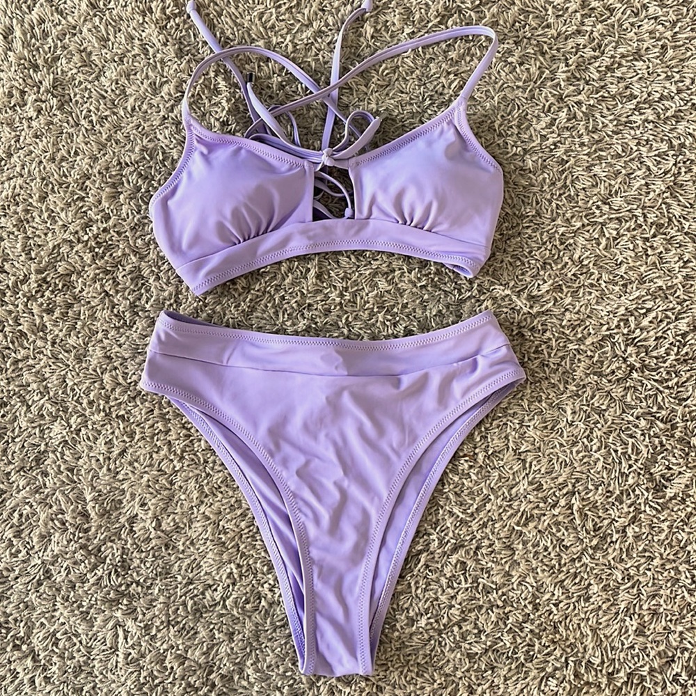 Cupshe Purple Lace Up High Waisted Bikini